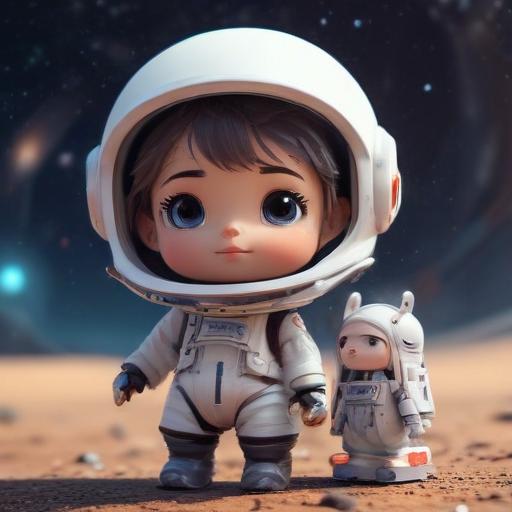 Toy with a little doll with a helmet, cute 3d render, cute detailed digital art, female explorer mini cute girl, cute digital painting, stylized 3d render, cute digital art, cute render 3d anime girl , the little astronaut looks up, cute!